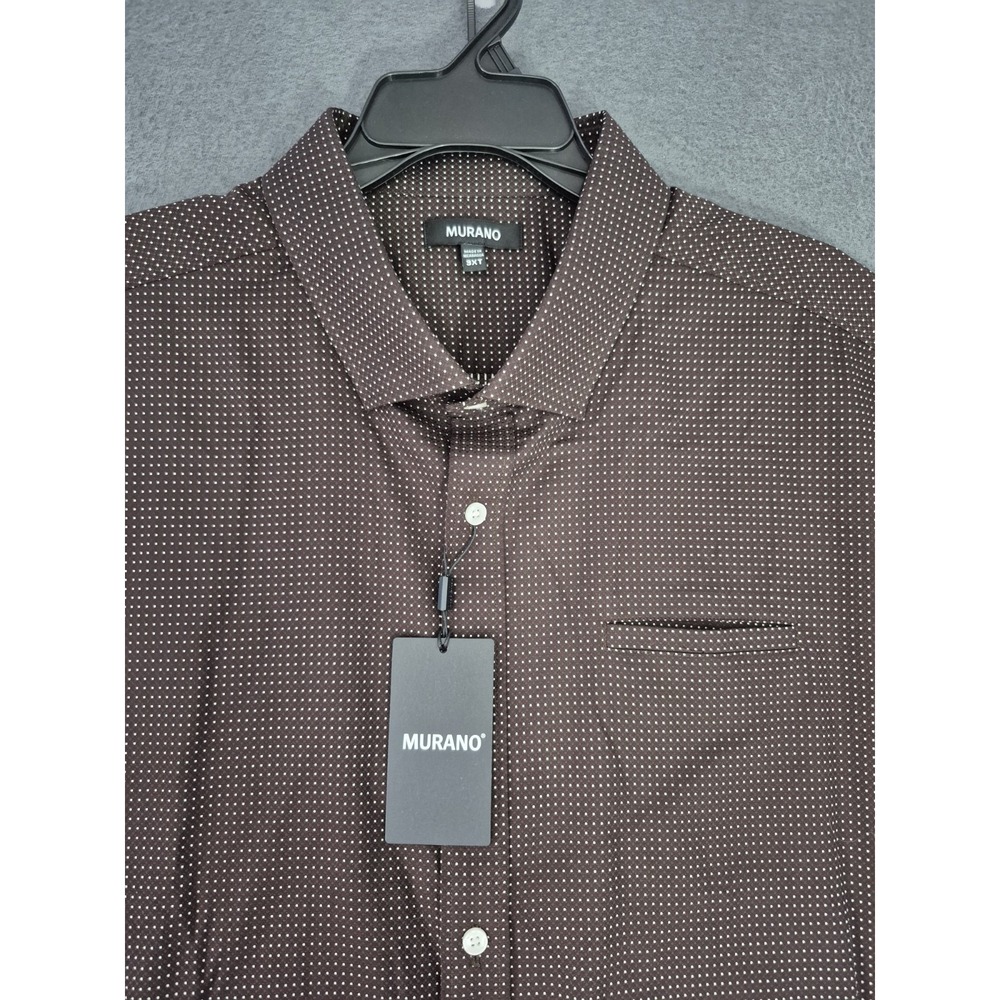 Murano Shirt Mens 3XT Brown Polka Dot Print Button Front Short Sleeve NWT